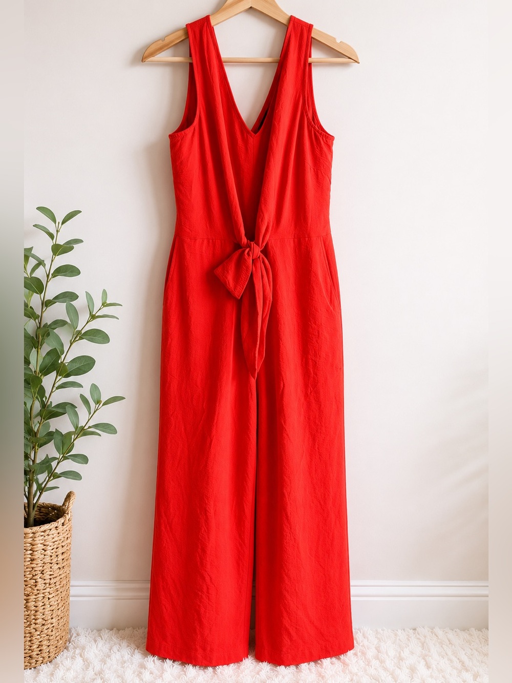 MSK One-Shoulder Red Tie-Waist Jumpsuit